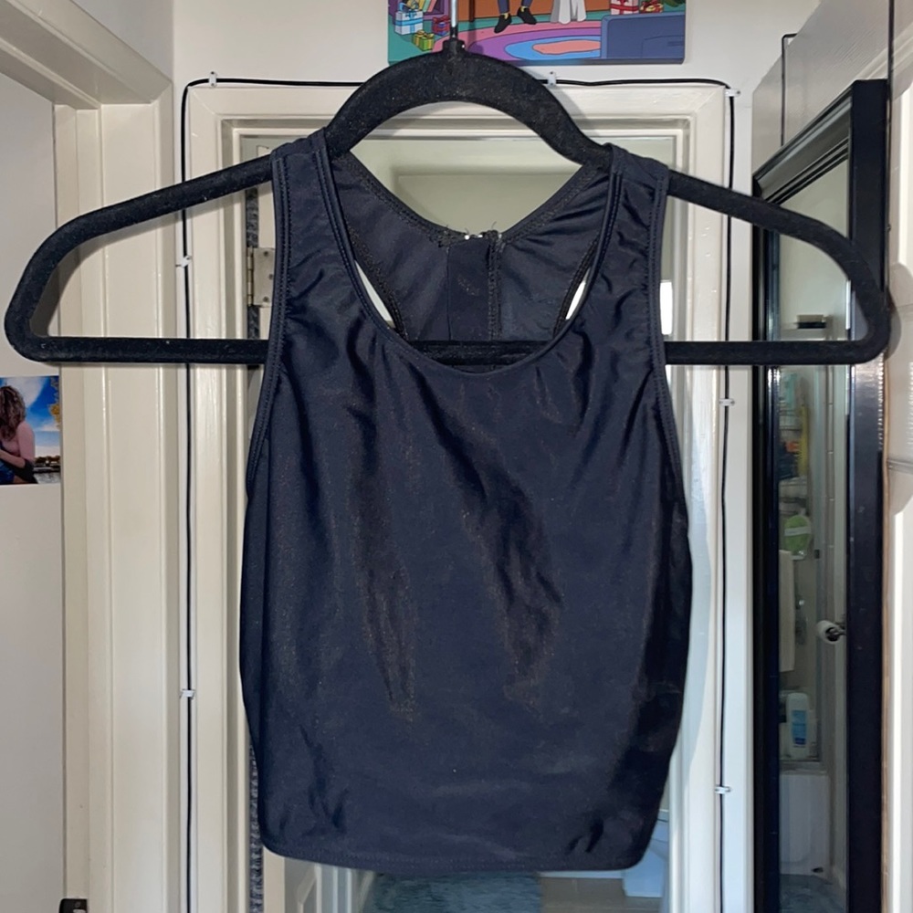 Black Zip Back Swim Top - Picture 2 of 7
